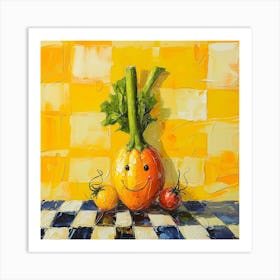 Vegetable Friend Yellow Checkerboard Art Print