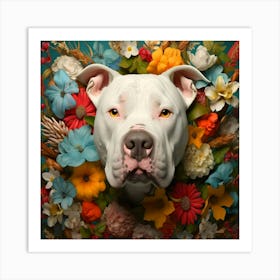 Flower Dog White Pitbull Art Print