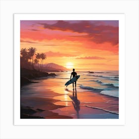 Surfer At Sunset Art Print