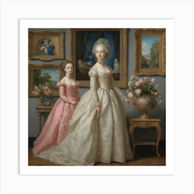 Portrait Of Two Young Ladies Art Print