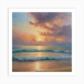 Beach scape at sunset Art Print