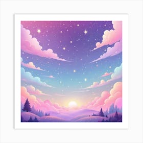 Sky With Twinkling Stars In Pastel Colors Square Composition 124 Art Print