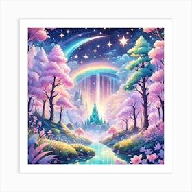 A Fantasy Forest With Twinkling Stars In Pastel Tone Square Composition 365 Art Print