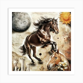 Horse Surreal Illustration Art 01 Art Print