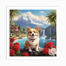 Corgi In Paradise Art Print