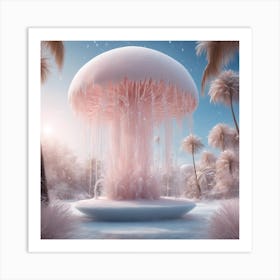 Digital Oil, Jellyfish Wearing A Winter Coat, Whimsical And Imaginative, Soft Snowfall, Pastel Pinks Art Print