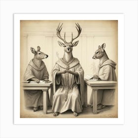 Deer At The Table 2 Art Print