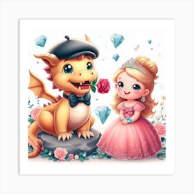 Princess And Dragon 1 Art Print