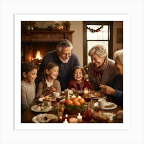 A Heartwarming Depiction Of A Multigenerational Family Reveling In Their Thanksgiving Gathering Lov (7) Art Print