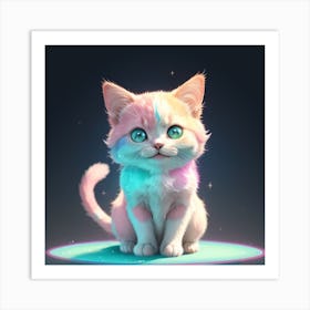 Gradient Pink and blue and green baby british cat happy and smiling,full body,sharp focus,looks funny,glowing, glitter,shine,sitting in the big fire sphere,very cute,8k,hd,Futuristic,SFG Art Print