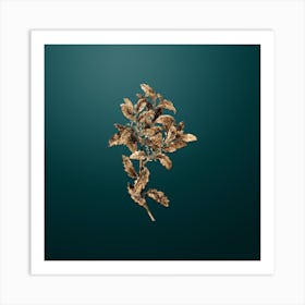 Gold Botanical Evergreen Oak on Dark Teal n.3283 Art Print