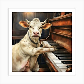 Cow Playing Piano 2 Art Print