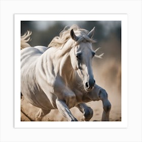 White Horse Galloping Art Print