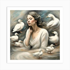 Woman With Ducks Art Print