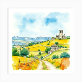 Watercolor Landscape With Church Art Print