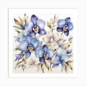 Pattern with blue Orchid flowers Art Print