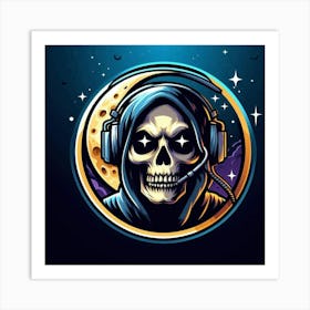 Skull With Headphones Art Print