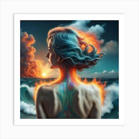 Woman With Fire On Her Back Art Print