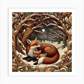 Foxes In Winter Art Print