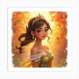 Radiant Young Queen With A Watercolor Background Of Vibrant, Autumn Foliage Art Print