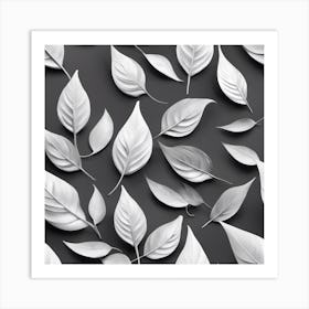 White Leaves On A Black Background Art Print