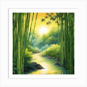 A Stream In A Bamboo Forest At Sun Rise Square Composition 111 Art Print