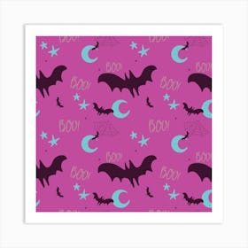 Blue Batty Boo On Purple Art Print