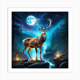 Mystical deer standing in the ethereal moonlight Art Print