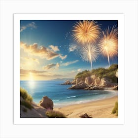 Fireworks On The Beach Art Print