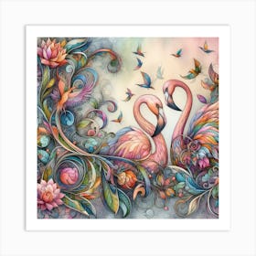 Colorful Flamingos 1 Art Print