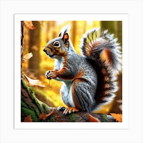 Squirrel In The Autumn Forest 3 Art Print