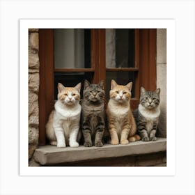 Cats On A Window Sill 1 Art Print