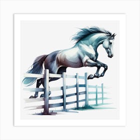 Horse Jumping Over Fence Art Print