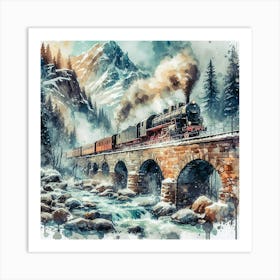 Train On The Bridge Art Print