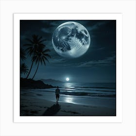 Full Moon On The Beach 1 Art Print