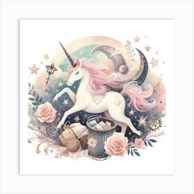 Unicorn In The Moonlight Art Print