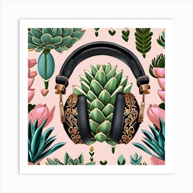 Succulents And Headphones 1 Art Print