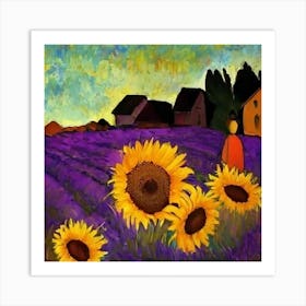 Sunflowers In Lavender Field Art Print