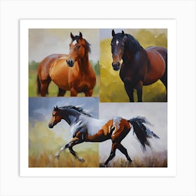 Four Horses In The Field Art Print