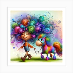 Little Girl With A Pony Art Print