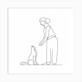 Cat And Woman Line(1) Art Print