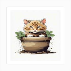 Cat In A Pot Art Print