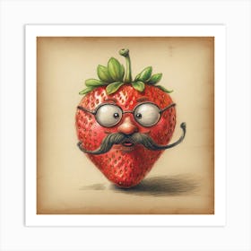 Strawberry With Mustache 2 Art Print