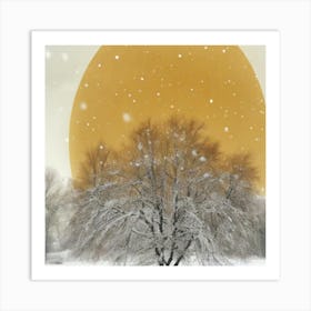Golden Tree In The Snow Winter Morning Art Print Snow Art Print