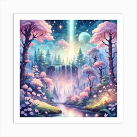 A Fantasy Forest With Twinkling Stars In Pastel Tone Square Composition 377 Art Print