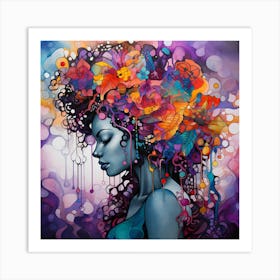 Woman With Flowers In Her Hair Art Print