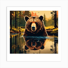 Bear In The Water Art Print