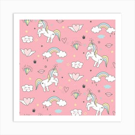 Cute Unicorn Seamless Pattern Art Print