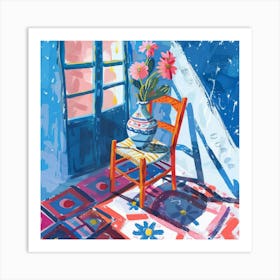 Colorful Room Painting With Flowers And Chair A Cheerful Artwork Art Print