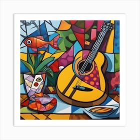 Acoustic Guitar Cubism Abstract Art Print
